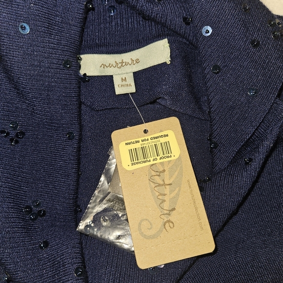 NWT! Wool Sweater Nurture Women's Medium Navy Blue Sequins Neckline NEW - Picture 9 of 11